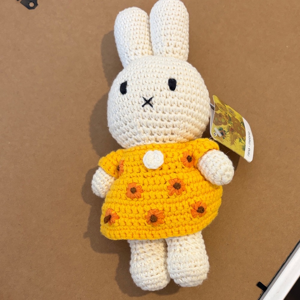 Crocheted Miffy Bunny Plush in Yellow Dress x Van Gogh
